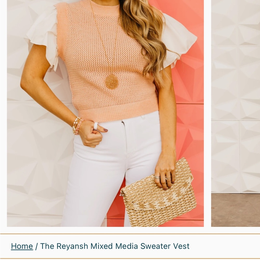 NWOT Mod Boutique- Reyansh Mixed Media Peach Sweater Vest